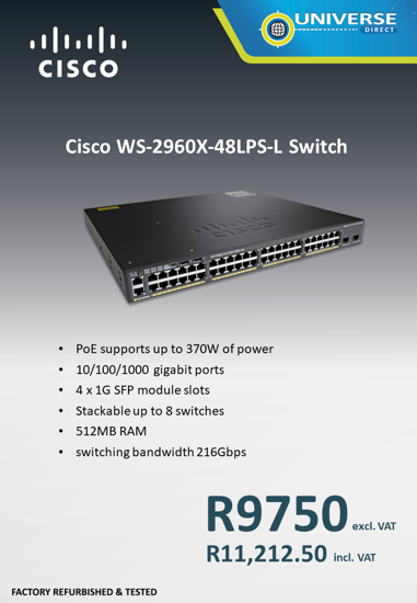 Picture of Cisco WS-2960X-48LPS-L Switch