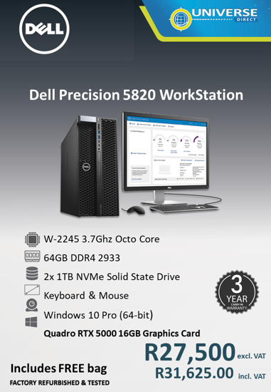 Picture of Dell Precision 5820 W-2245 OCTO Core 64GB 2x 1TB W10P Workstation