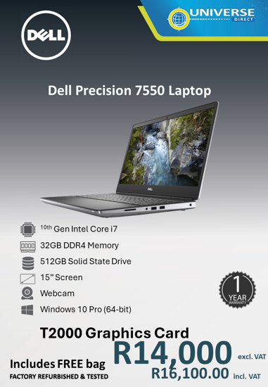 Picture of Dell Precision 7550 10th Gen i7 32GB 512GB Webcam W10P Laptop