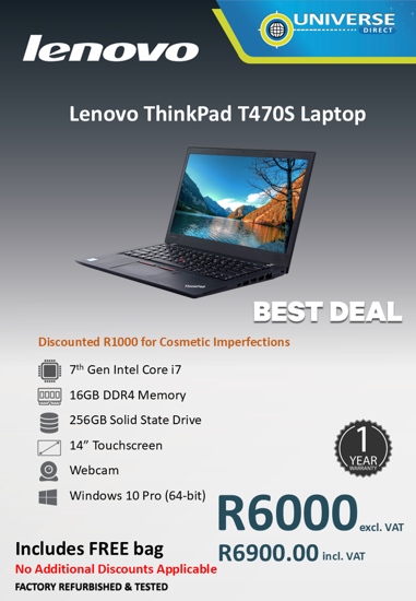 Picture of BEST DEAL-Lenovo ThinkPad T470S i7 16GB 256GB W10P TouchScreen