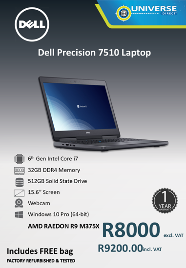 Picture of Dell Precision 7510 i7 6th Gen 32GB 512GB W10P AMD Raedon R9 M375X