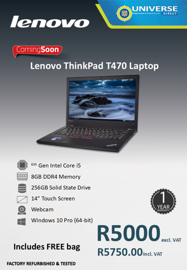 Picture of ARRIVING SOON - Lenovo ThinkPad T470 i5 6th Gen i5 8GB 256GB Touch Screen W10P Laptop