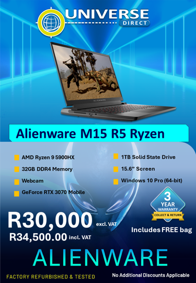 Picture of Alienware M15 R5 AMD Ryzen 9-5900HX 32GB 1TB RTX 3070 W10P Laptop