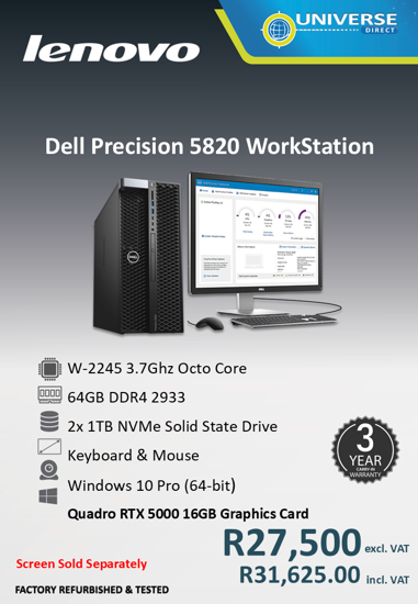 Picture of Dell Precision 5820 W-2245 OCTO Core 64GB 2x 1TB W10P Workstation