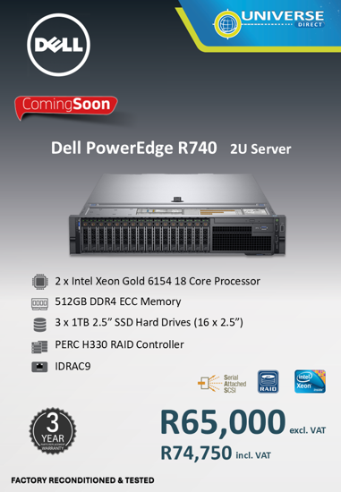 Picture of ARRIVING SOON - Dell PowerEdge R740 Dual Xeon Gold  6154 18C 512GB 3x 1TB SSD  Server