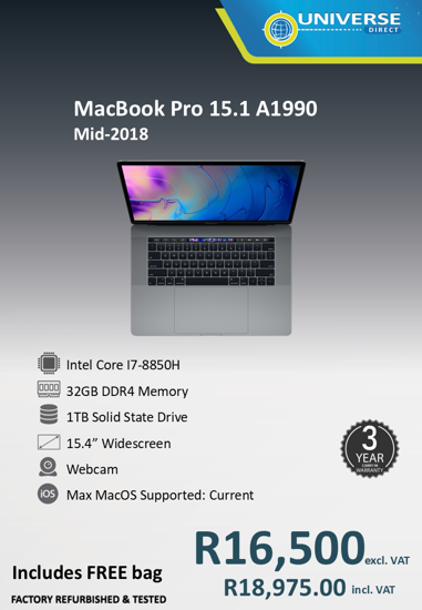 Picture of Apple Macbook Pro 15.1 i7 8850H 32GB 1TB MacOS