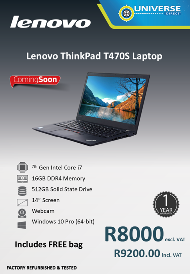 Picture of ARRIVING SOON - Lenovo ThinkPad T470S i7 7th Gen 16GB 512GB W10P Laptop