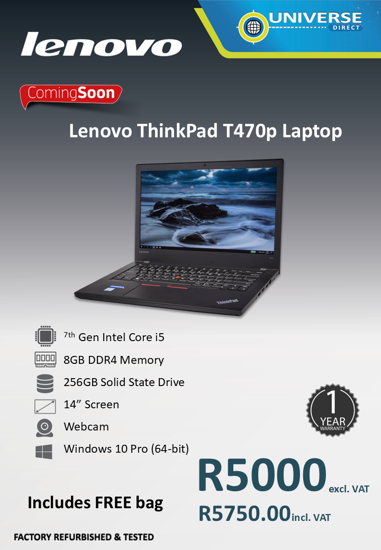 Picture of ARRIVING SOON - Lenovo ThinkPad T470 i5 7th Gen 8GB 256GB W10P Laptop