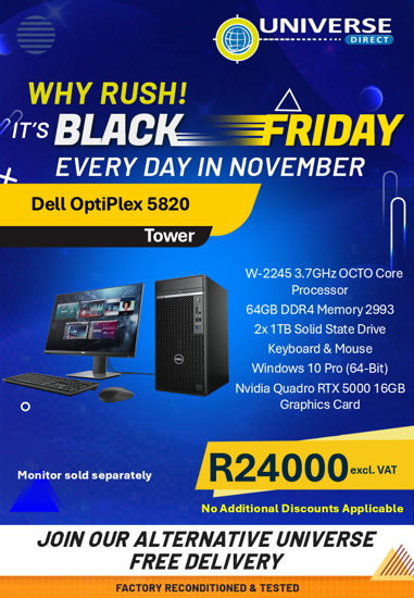 Picture of BLACK FRIDAY - Dell Precision 5820 W-2245 OCTO Core 64GB 2x 1TB W10P Workstation