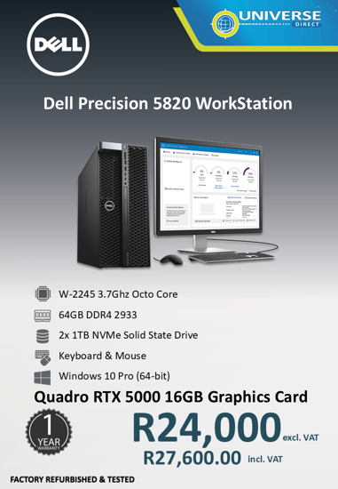 Picture of Dell Precision 5820 W-2245 OCTO Core 64GB 2x 1TB W10P Workstation