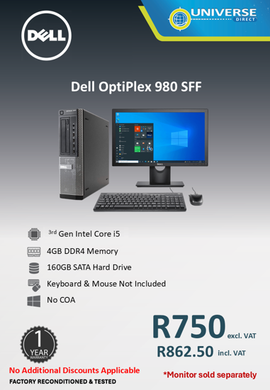 Picture of Dell OptiPlex 980 i5 3rd Gen 4GB 250GB No COA SFF