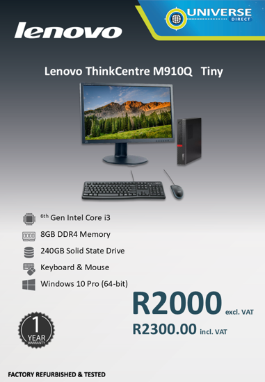 Picture of Lenovo ThinkCentre M910Q i3 6th 8GB 240GB W10P Tiny