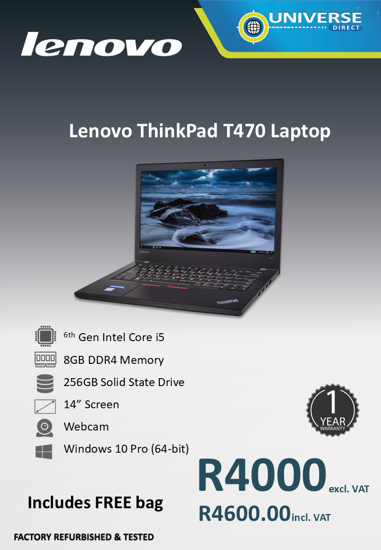 Picture of Lenovo ThinkPad T470 i5 6th Gen 8GB 256GB W10P Laptop