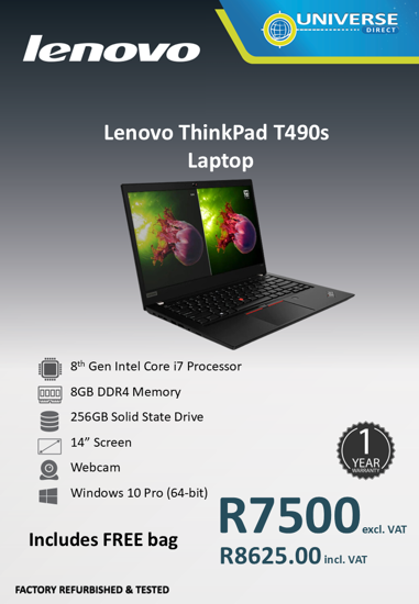 Picture of Lenovo ThinkPad T490S 8th i7 8GB 256GB W10P Laptop