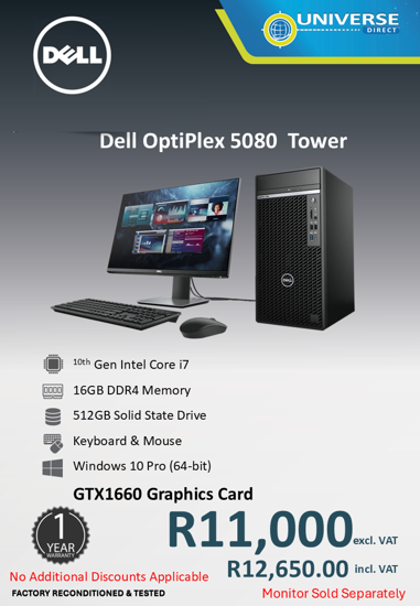 Picture of Dell OptiPlex 5080 i7 10th Gen 16GB 512GB W10P Tower GTX1660 Graphics Card