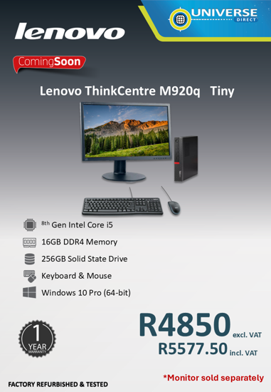 Picture of ARRIVING SOON - Lenovo ThinkCentre M920Q i5 8th Gen 16GB 256GB W10P Tiny