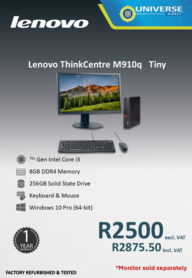 Picture of Lenovo ThinkCentre M910Q i3 7th Gen 8GB 256GB W10P Tiny