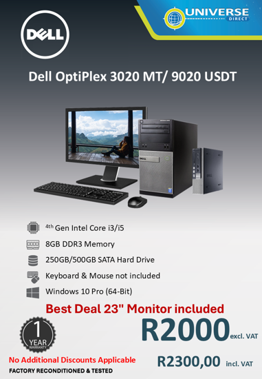 Picture of Dell OptiPlex 3020 MT / 9020 USDT Combo Deal -  i3/i5 4th Gen 8GB 250GB/ 500GB W10P SFF