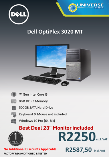 Picture of Dell OptiPlex 3020 MT Combo Deal - i3 4th Gen 8GB 500GB W10P