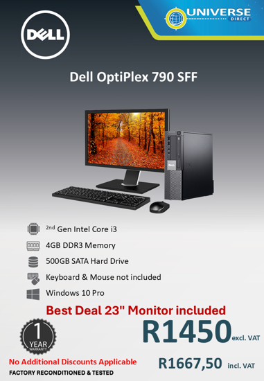 Picture of Dell OptiPlex 790 Combo Deal - i3 2nd Gen 4GB 500GB Windows 10 Pro  SFF