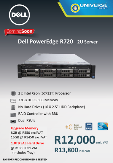 Picture of ARRIVING SOON - Dell PowerEdge R720 2 x Xeon 6C 32GB No HDD Server