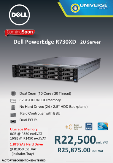 Picture of ARRIVING SOON - Dell PowerEdge R730XD 10C/20T 2x Xeon 328GB No HDD Server