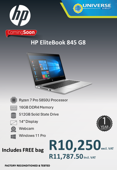 Picture of ARRIVING SOON - HP EliteBook 845 G8 Ryzen 7 16GB 512GB W11P Laptop A+ Factory Reconditioned